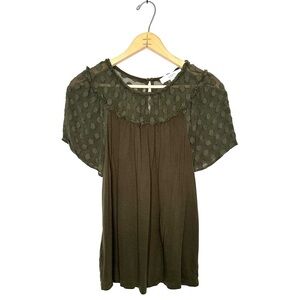 Loft | Green Sheer Lace Short Sleeve Top Size XS